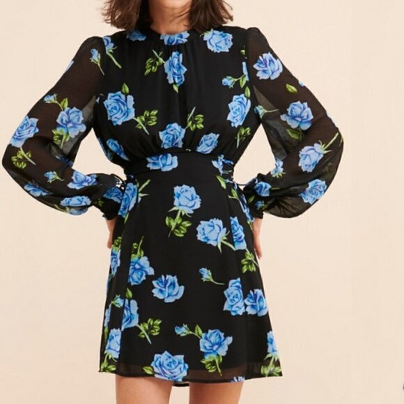 FREE People Samantha Lace Up Rose Print  Mini Dress Size XSmall - Picture 7 of 16
